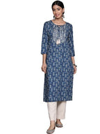 Anubhutee Women'S Cotton Navy Blue Gota Patti Geometric Printed Straight Kurta