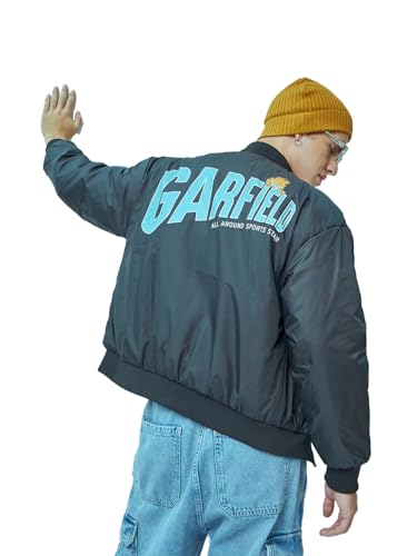 Bewakoof Official Garfield Merchandise Mens Typography Oversized Puffer Jacket_597109_Black_XL