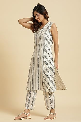 W For Woman Women'S Cotton Geometric Regular Kurta & Straight Pant