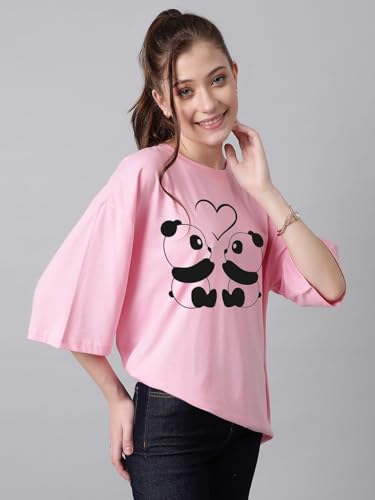 KOTTY Womens Cotton Blend Printed Oversized T-Shirts