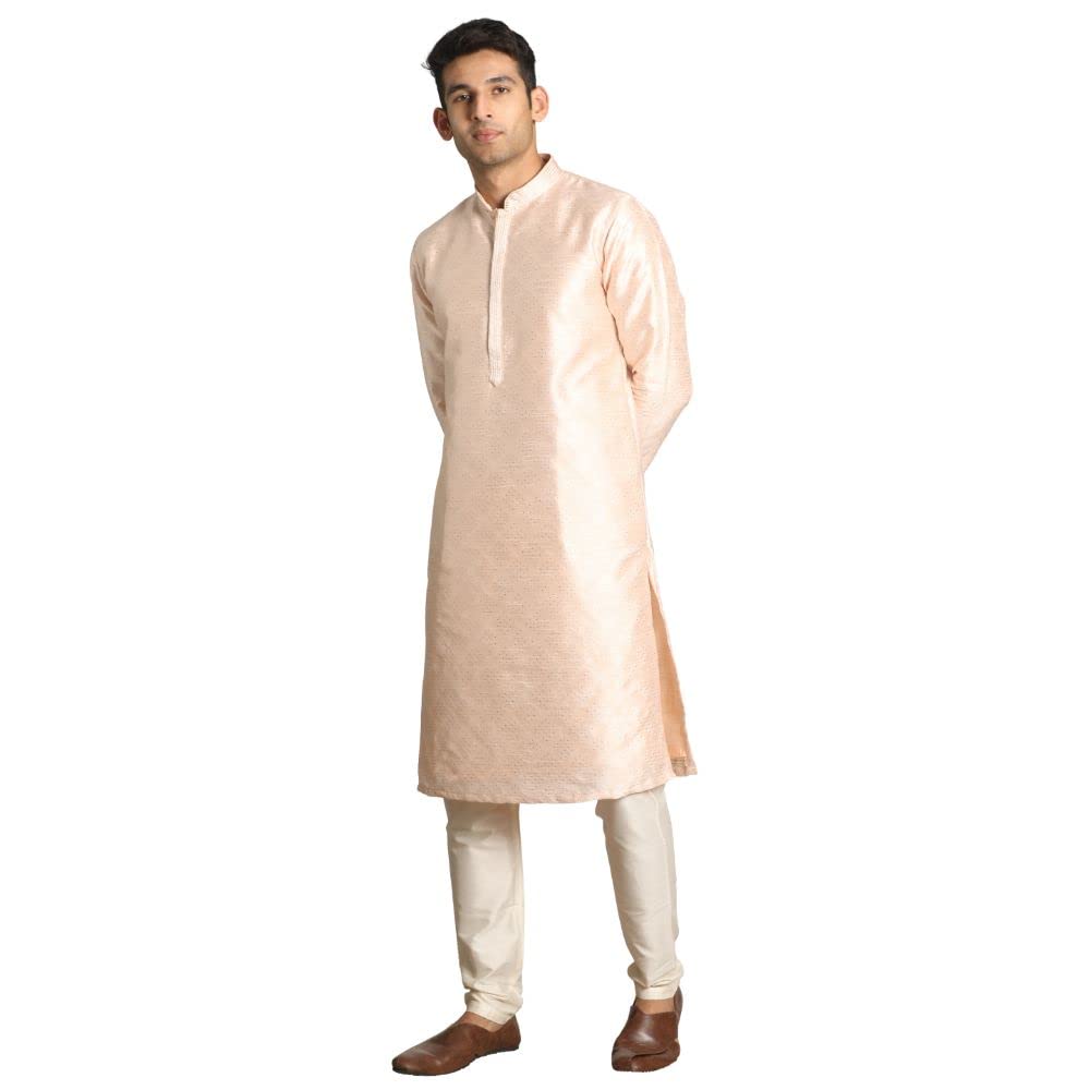 Manyavar Kurta Set For Men, Full Sleeves Mandarin Collar Ethnic Kurta Sets For Engagement, Wedding, Party Kurta Set Art Silk (Pi
