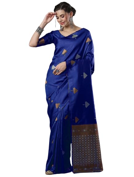 Flosive Woven Beautiful Mix Color Kanjivaram Silk Saree With Zari Weaving (ROYAL BLUE)