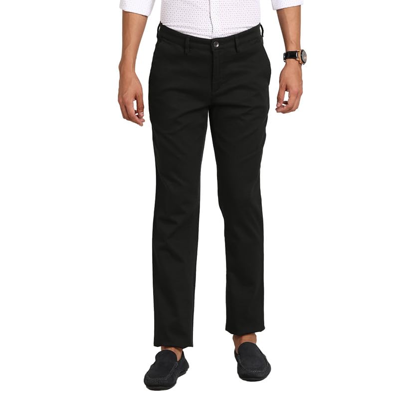 Turtle Men Cotton Stretch Black Dobby Ultra Slim Fit Flat Front Casual Trouser