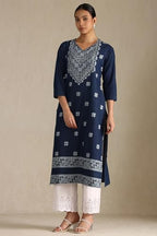 Soch Womens Indigo Denim Geometric Print Kurta