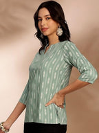 Pinkmint Womens Printed Cotton Blend Short Kurti l All Over Printed V-Cut Neckline Casual Wear Tunic Tops l Ethnic Tops for G