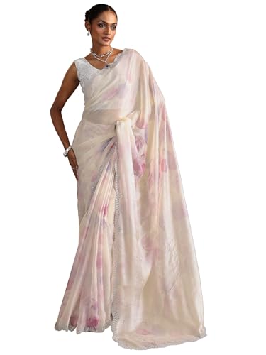 Libas Womens Solid Satin Saree With Blouse Piece