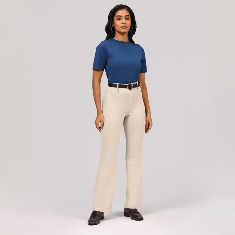BlissClub AM:PM Air Flare Trousers Cotton for Women Upto 54 ft | Bootcut Trousers and Formal Pants for Women Office wear | Tail