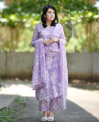 ANNI DESIGNER Womens Cotton Blend Printed Straight Kurta with Pant & Dupatta (Zuri Purple_L_Purple_Large)
