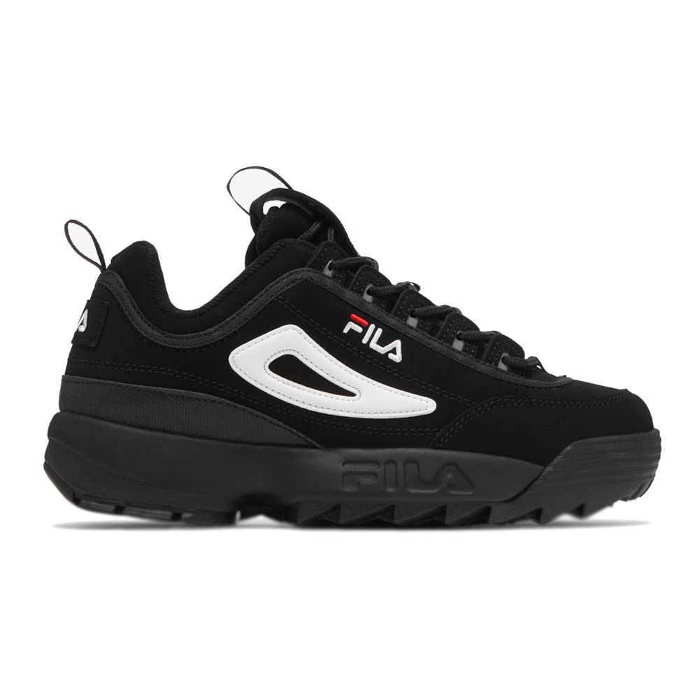 Fila Men's Strada Disruptor fashion sneakers, Black/White/Vin Red, 12 US