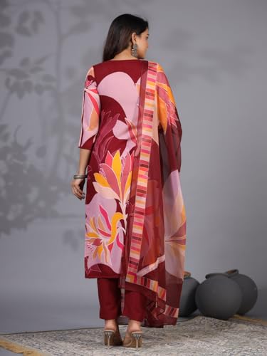 ANNI DESIGNER Womens Rayon Blend Printed Straight Kurta with Pant & Dupatta (KHISSU Maroon_XXL_Maroon_XX-Large)
