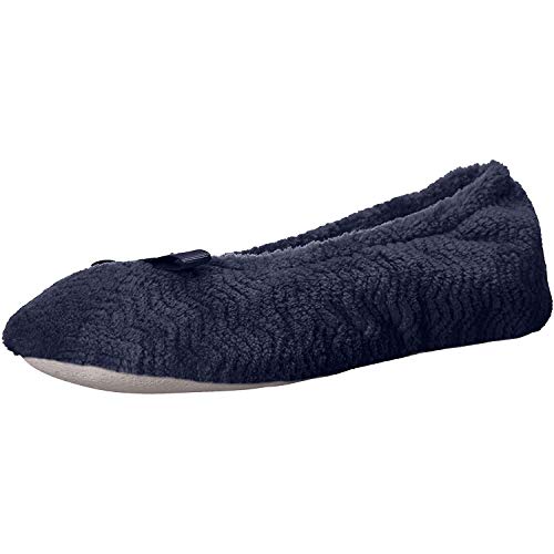 isotoner womens Chevron Microterry Ballerina House Slipper With Moisture Wicking and Suede Sole for Comfort Ballet Flat, Navy Bl
