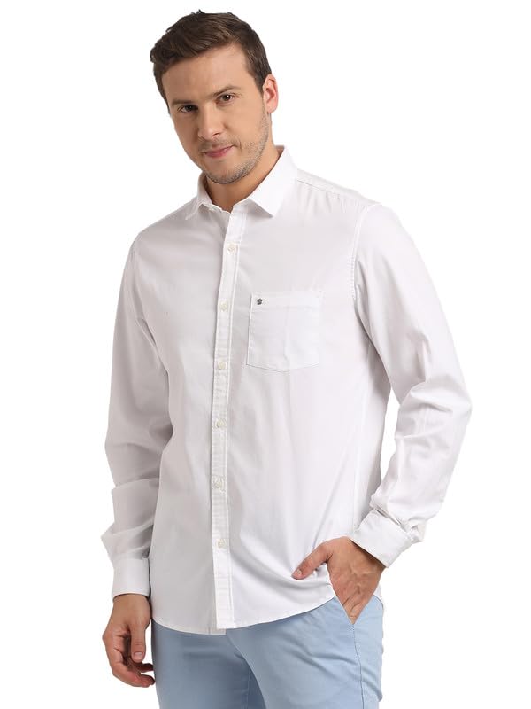 Turtle Men Solid Slim Fit White Printed Full Sleeve Casual Shirt