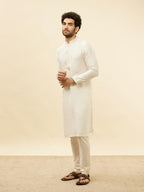 Manyavar Mens Warm White Art Silk Printed Kurta Pyjama Set