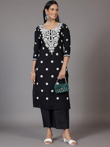 Libas WomenS Viscose Rayon Embroidered Straight Kurta (37140R_Black