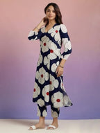 ANNI DESIGNER Womens Cotton Blend Straight Printed Kurta with Pant (Chunilal Blue_M_Blue_Medium)
