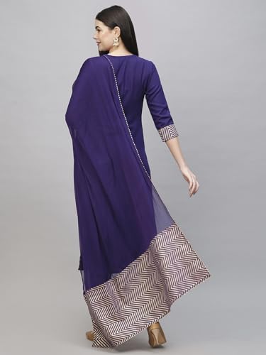 ANNI DESIGNER Womens Cotton Blend Straight Printed Kurta with Pant & Dupatta (KIKU BEGANI_L_Purple_Large)
