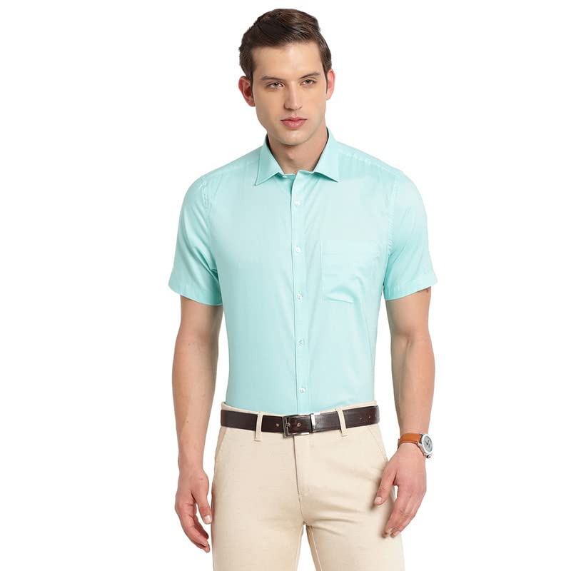 Turtle Men Cotton Solid Regular Fit Half Sleeve Formal Shirts LightBlue