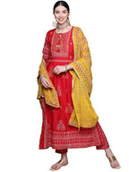 Anubhutee Women Red Ethnic Motifs Printed Thread Work Kurta With Palazzos & With Dupatta