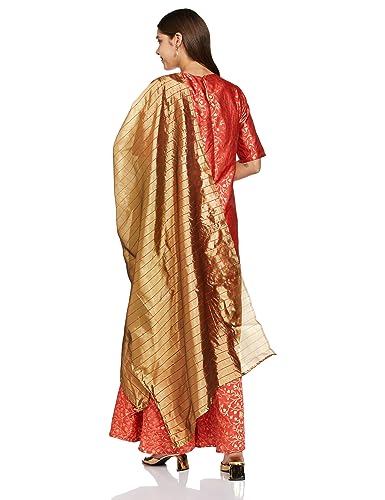 Ketch Polyester Women'S Regular Fit Self Design Short Sleeve Kurta With Pant & Dupatta