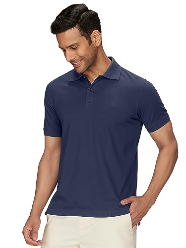 XYXX Mens Cotton Solid Regular Fit Shirt (XY_CR14_Polo Tshirt_1_Dark Navy