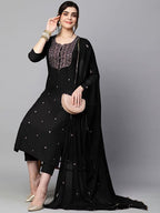 ANNI DESIGNER Ladies Cotton Blend Dupatta Kurta Trousers, Black, 5XL