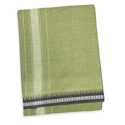 Prakasam Cotton Mens Single (1.28 X 2.00 Mtrs) Colour Thalapathi Border Dhoti/Fine Quality Single Dhoti (Mild Green)