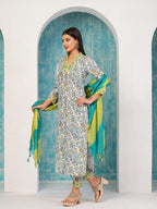 ANNI DESIGNER Womens Rayon Blend Printed Straight Kurta with Pant & Dupatta (Sthula Multi-NW_L_Green_Large)