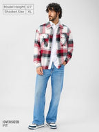 The Souled Store Plaid: Red, White, Blue Men and Boys Long Sleeves Collared Neck Button Front Cotton Oversized Flannel Shackets