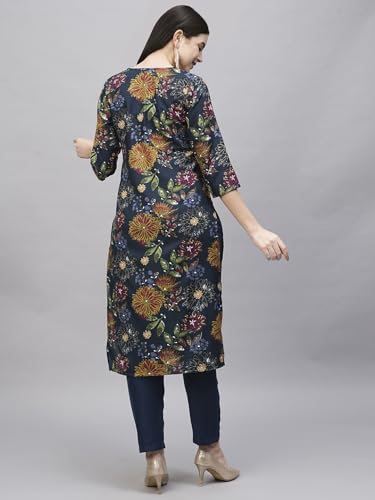 ANNI DESIGNER Womens Cotton Blend Straight Printed Kurta with Pant (Paajas Blue_S_Blue_Small)