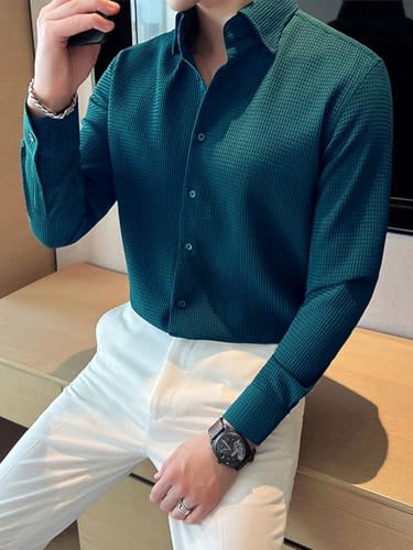 Greciilooks MenS Formal Button Down Shirt  Slim Fit Office Wear ShirtS For Men | Textured Long Sleeve Cotton Blend | Business