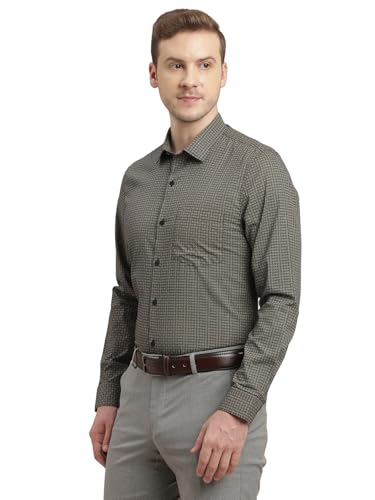 Turtle Men 100% Cotton Slim Fit Grey Printed Full Sleeve Formal Shirt