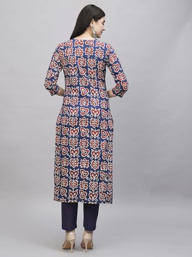 ANNI DESIGNER Womens Cotton Blend Straight Printed Kurta with Pant (Kismis Blue_XL_Blue_X-Large)