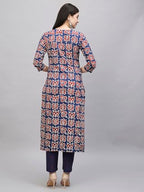 ANNI DESIGNER Womens Cotton Blend Straight Printed Kurta with Pant (Kismis Blue_XL_Blue_X-Large)