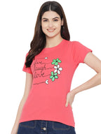 Preneum Womens Cotton Regular Fit Latest Graphic Stylish Printed Short Sleeves Casual T-Shirt || Trendy (Pack 3), Pink & Off Wh