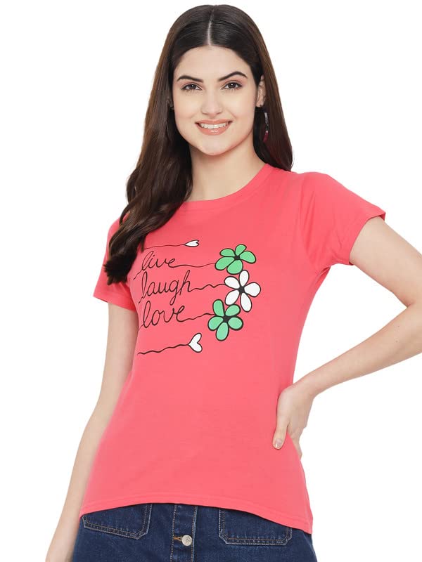 Preneum Womens Cotton Regular Fit Latest Graphic Stylish Printed Short Sleeves Casual T-Shirt || Trendy (Pack 3), Pink & Off Wh