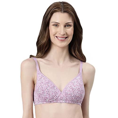 Enamor Womens Cotton Wire Free Casual T-Shirt Padded Non Wired Bra (A039_Lilac Aster_38B)