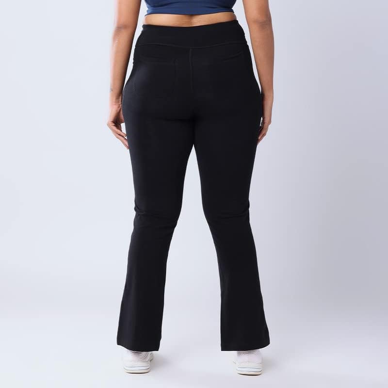 BlissClub AM:PM Cotton Flare Pants for Women Above 55 ft Tall | Wide Waistband, 4 Pockets | Bell Bottom Pants and high Waist Tr