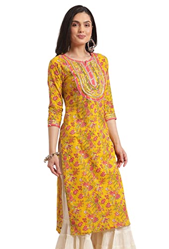 Rytras Women'S Cotton Printed Straight Kurti (Xx-Large) Yellow