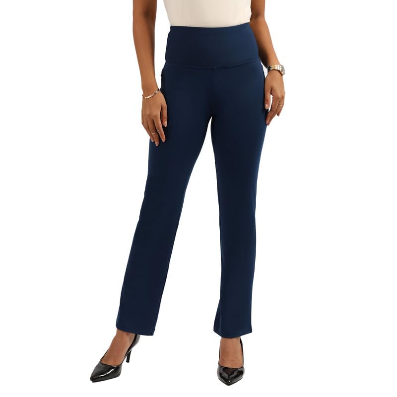 BlissClub Ultimate Sculpt Straight Pants -Regular Below 54, Ribbed Waistband, 2 Zippered Pockets, Feels Like Second Skin, Strai