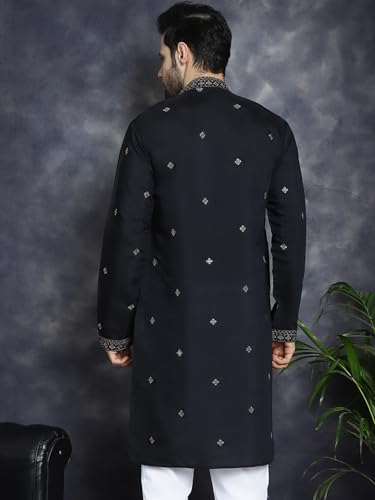 Jompers MenS Black Sequin Embroidered Kurtas