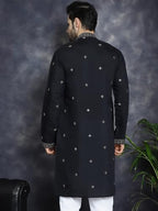 Jompers MenS Black Sequin Embroidered Kurtas