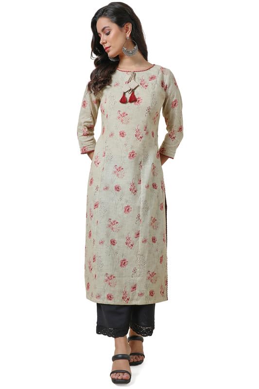 Soch Women Pure Linen Boat Neck Kurta with Tassels