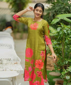 ANNI DESIGNER Womens Rayon Viscose Straight Printed Kurta with Pant (Lilapa Green_S_Green_Small)