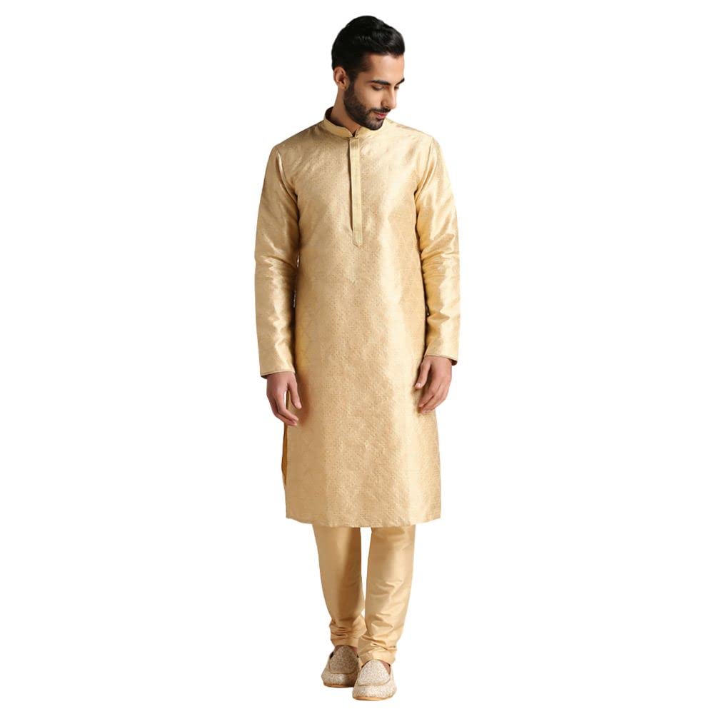 Manyavar Kurta Set For Men, Full Sleeves Mandarin Collar Ethnic Kurta Sets For Engagement, Wedding, Party Kurta Set Art Silk (Fa