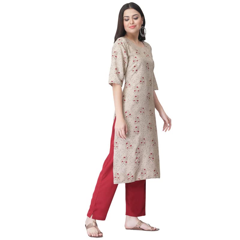 Pinkmint Women'S Color Beige Crepe Straight Kurta And Pant Set (Ukp-2000_L)