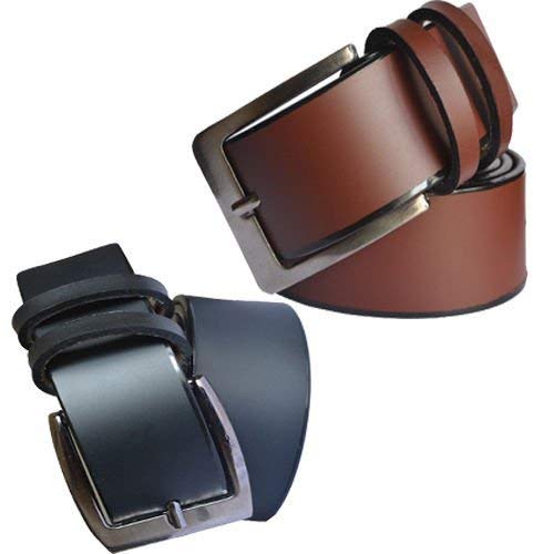 Sunshopping MenS Synthetic Leather Black And Brown Needle Pin Point Buckle Belts Combo (Size From 28 To 38)(Mhgfr) (44, Black A 44