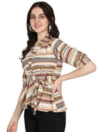 OM SAI LATEST CREATION Women Solid Western Top with Half Sleeves for Office Wear, Casual Wear, Under 399 Top for Women Top (Beig