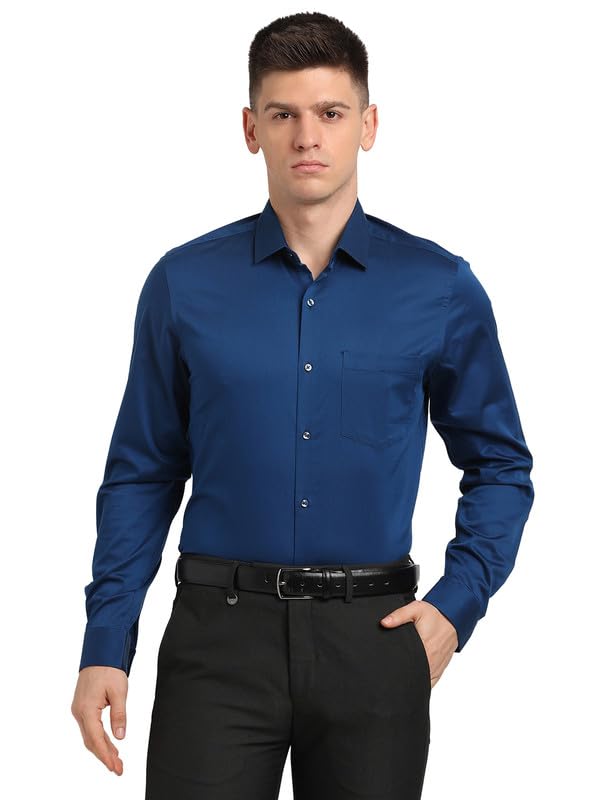 Turtle Men 100% Cotton Slim Fit Blue Solids Party Shirt