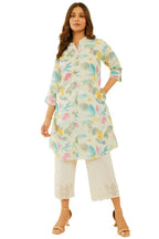 Soch Womens Off White & Blue Linen Blend Abstract Print Kurta