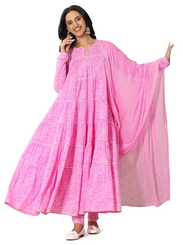 Libas Pink Floral Printed Cotton Flared Kurta Set For Women (400600Rxxl)